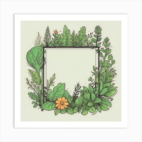 Frame With Plants And Flowers Art Print