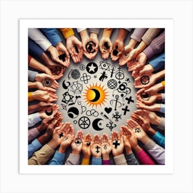 Many Hands With Religious Symbols Art Print