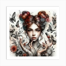 Tattooed Girl With Butterflies Art Print