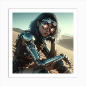 Robot Girl In The Desert Art Print