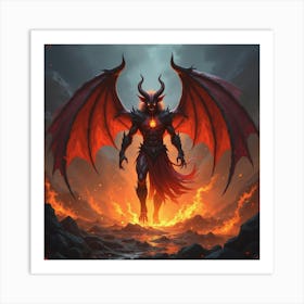 Demon Unleashing Fire In A Vivid, Dark Magical Realm 1 Art Print