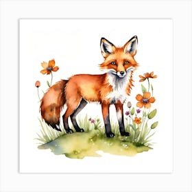 Fox watercolour  Art Print