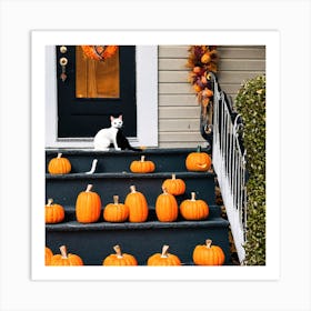 Halloween Pumpkins On The Steps Art Print