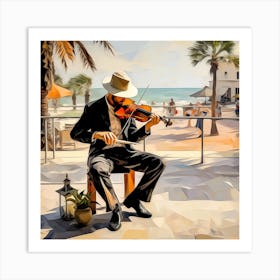 Violinist At The Beach Art Print