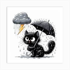 Black Cat In The Rain 1 Art Print