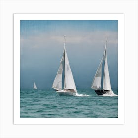 Sailboats On The Horizon Capture The Elegance Of Sailboats On The Open Sea Their Sails Billowing Art Print