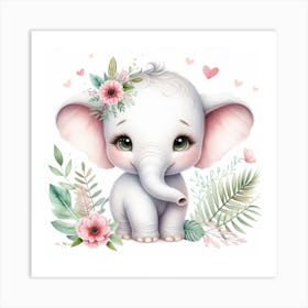 Baby Elephant With Flowers Art Print