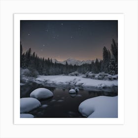 Snowy River At Night Art Print