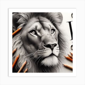 Lion King: A Realistic Pencil Drawing of a Lion with a Bold Typography Art Print