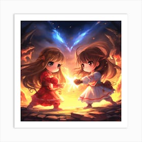 Two Anime Girls Fighting 3 Art Print