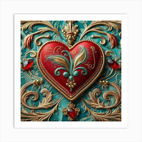 Embroidered Heart red 12 Art Print