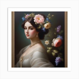 Lady With Flowers Art Print