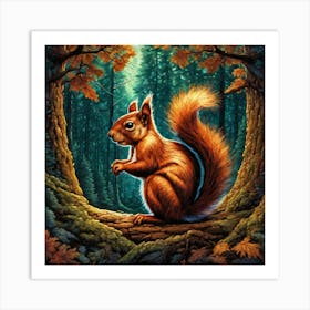 Squirrel In The Forest 43 Art Print