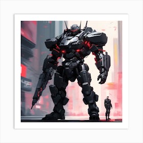 A Man With Black Armored Uniform, Futuristic, Giant Robot, Inspired By Krenz Cushart, Neoism, Kawacy, Wlop (3) Art Print