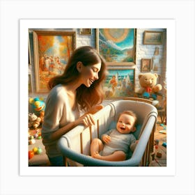 Mother And Baby In A Crib Art Print