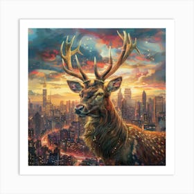 Deer In The City 2 Art Print