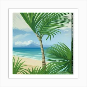 Bali Palm Leaves Blue And Gree (1) Art Print