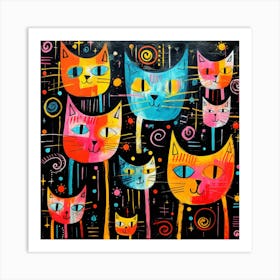 Cats On Black Canvas Art Print