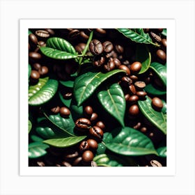 Coffee Beans And Leaves 5 Art Print