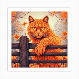 Orange Cat On A Fence Art Print