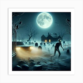 Halloween Night In The Cemetery Art Print