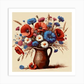 Poppies In A Vase, Acrylic Style Painting 3 Art Print