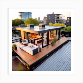 Modern Living Room On The Roof Art Print