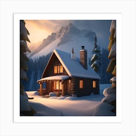 Cabin In The Snow 1 Art Print