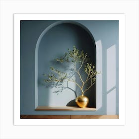 Gold Vase On A Shelf Art Print