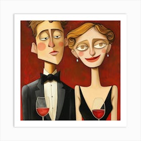 Couple With Glasses Of Wine 1 Art Print