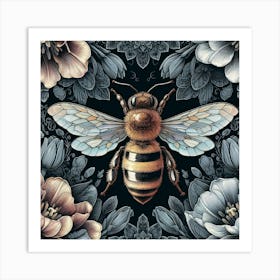 Bee And Flowers 6 Art Print