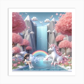 waterfall and rainbow Art Print