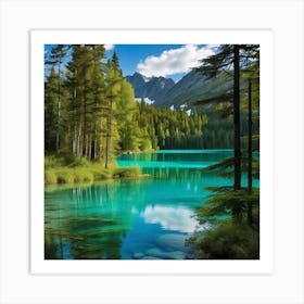 Turquoise Lake In The Mountains 1 Art Print