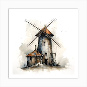 Watercolor Of A Windmill Art Print