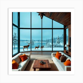 Living Room With Deer 9 Art Print