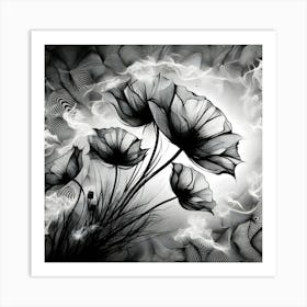 Elegance in Monochrome: Black and White Floral Art Art Print