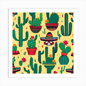 Mexican Cactus Pattern 23 Art Print