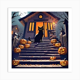 Halloween House With Pumpkins 6 Art Print