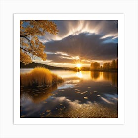 Sunset Over Lake 4 Art Print