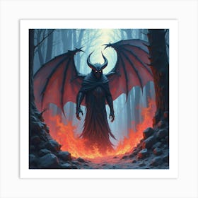 Demon Casting Dark Spells In A Colorful Watercolor Abyss 1 Art Print