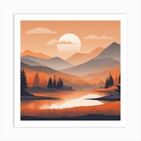 Misty mountains background in orange tone 42 Art Print