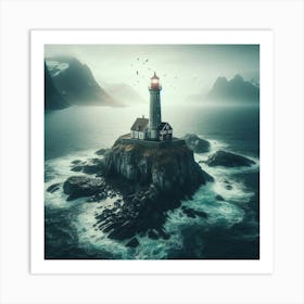 Lighthouse In The Fog Art Print