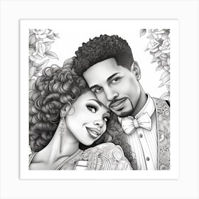 Afro-American Couple Coloring Page 2 Art Print