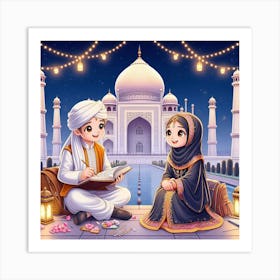 Islamic Couple With Taj Mahal Art Print