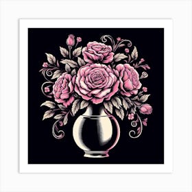 Pink Roses In A Vase 1 Art Print