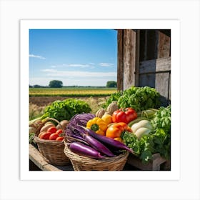 Assorted Vegetables In Peak Season Diverse Lush Greens Ripe Red Tomatoes Plump Purple Eggplants (4) Art Print