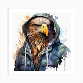 Watercolour Cartoon Eagle In A Hoodie 2 Art Print