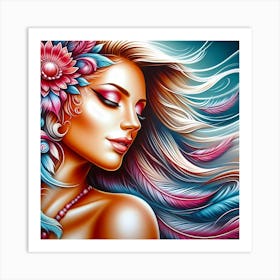 Beautiful Girl With Feathers Art Print