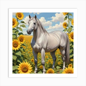 Horse In Sunflowers 1 Art Print