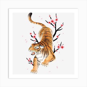 Tiger Japanese Cherry Blossom Flower Vintage Sakura Art Print